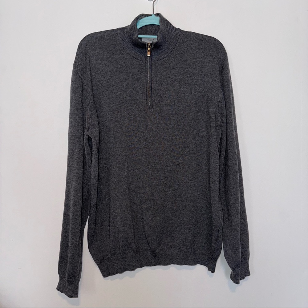 Ermenegildo Zegna Sweater Mens 56 2XL Gray 100% Lana Wool Italy 1/4 Zip Knit